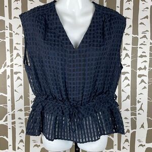 Current Air Semi-Sheer Plaid Peplum Top L